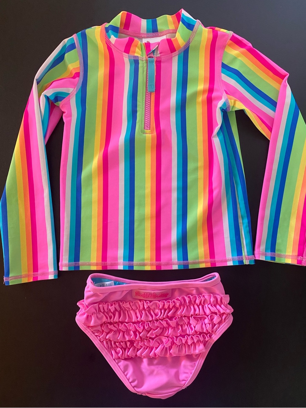 Ruffle Butts Girls Rash Guard 2 Piece Swimsuit Set Pink Ruffle Size 5 UPF 50+